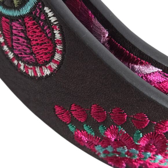 Desigual Embroidered Floral Belt Brown Faux Leather Statement Round Buckle Large - Picture 13 of 15